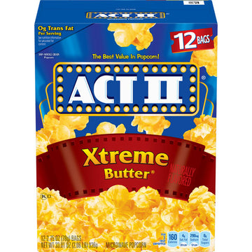 Act II Xtreme Butter Microwave Popcorn, 12 Ct