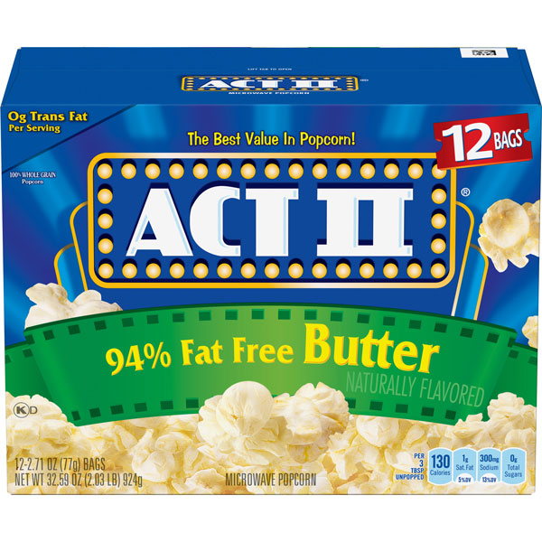 Act II 94% Fat-Free Butter Microwave Popcorn, 12 Ct