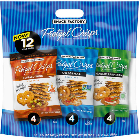 Snack Factory Pretzel Crisps Variety Pack, Snack Packs, 12 Ct