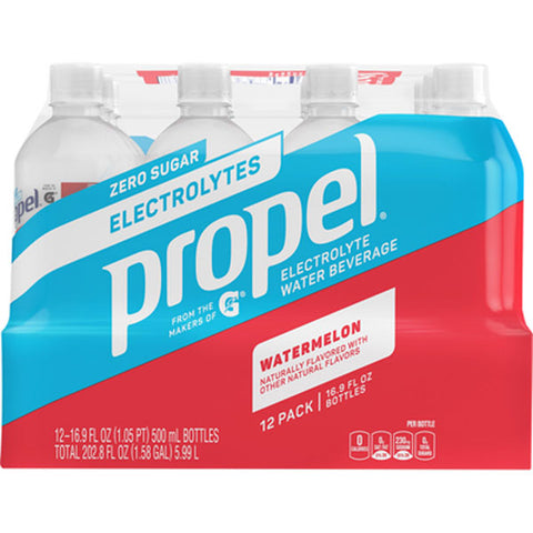 Propel Electrolyte Water Beverage, Zero Sugar, Watermelon, 12 Pack