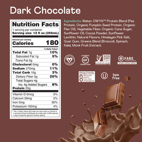 OWYN Protein Shake, Dark Chocolate, 11.6 fl oz, 4 Count