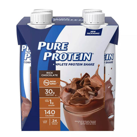 Pure Protein Complete Meal Replacement Shakes, Rich Chocolate, 11oz, 4 Count