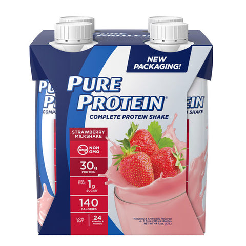 Pure Protein Complete Meal Replacement Shakes, Strawberry, 11oz, 4 Count