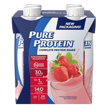 Pure Protein Shake, Strawberry Milkshake, 30g Protein, 11 Oz, 4Ct