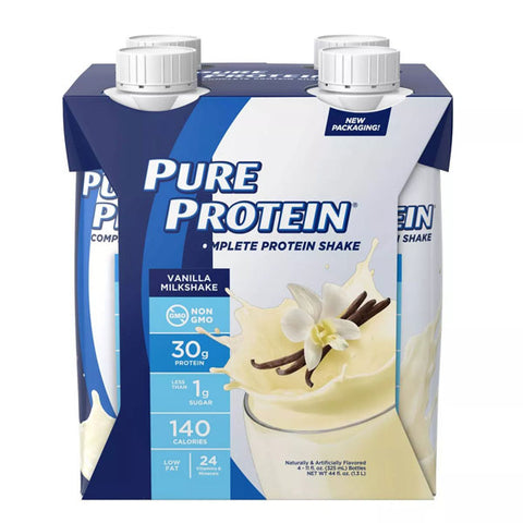 Pure Protein Complete Meal Replacement Shakes, Vanilla Milkshake, 11oz, 4 Count