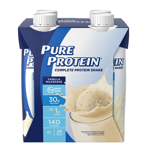 Pure Protein Shake, Vanilla Milkshake, 30g Protein, 11 Oz, 4Ct