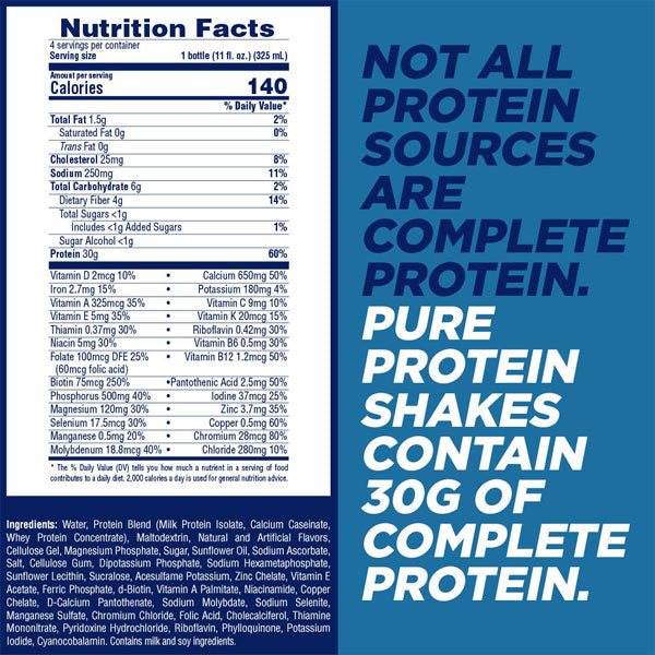 Pure Protein Shake, Vanilla Milkshake, 30g Protein, 11 Oz, 4Ct