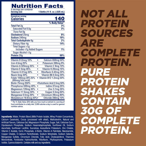 Pure Protein Complete Meal Replacement Shakes, Rich Chocolate, 11oz, 4 Count