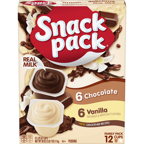 Snack Pack Chocolate & Vanilla Pudding Cups, 3.25 oz, 12 Pack