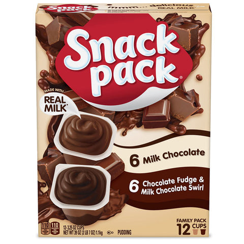 Snack Pack Chocolate Fudge Milk Chocolate Swirl & Dark Chocolate Pudding Cups, 12 Pack