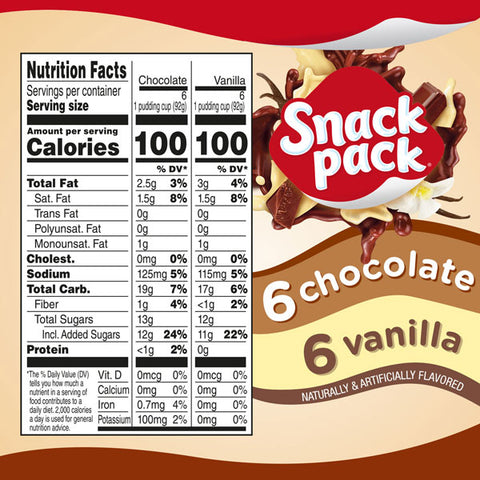 Snack Pack Chocolate & Vanilla Pudding Cups, 3.25 oz, 12 Pack