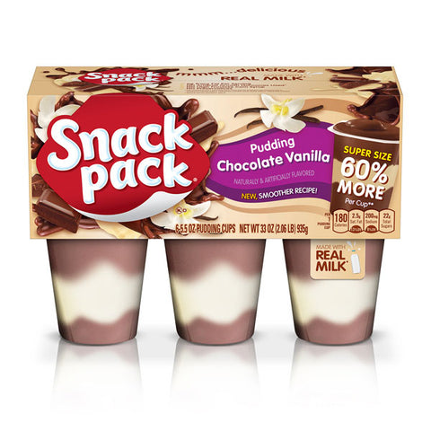 Snack Pack Chocolate Vanilla Pudding Cups, Super Size, 6 Pack