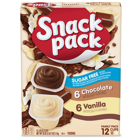 Snack Pack Sugar Free Chocolate & Vanilla Pudding Cups, 12 Pack