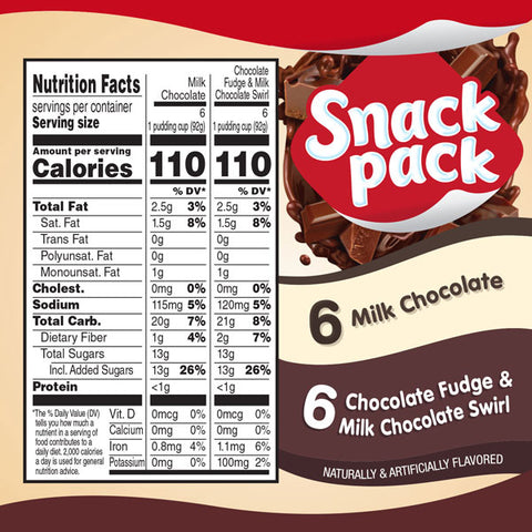 Snack Pack Chocolate Fudge Milk Chocolate Swirl & Dark Chocolate Pudding Cups, 12 Pack