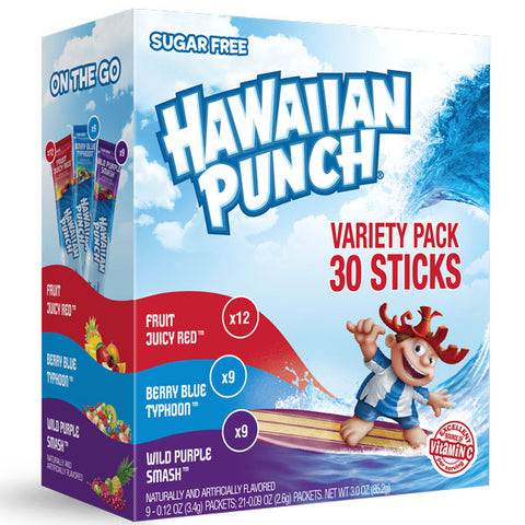 Hawaiian Punch Sugar Free On The Go Drink Mix Sticks Variety Pack, 30 count