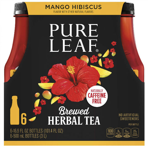 Pure Leaf Mango Hibiscus Brewed Herbal Tea, 16.9 fl oz, 6 Ct - Water Butlers