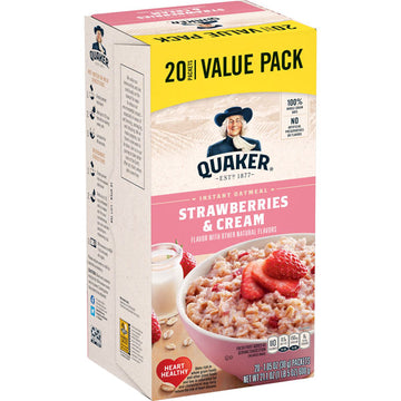 Quaker Instant Oatmeal, Strawberries And Cream Value Pack, 20 Ct