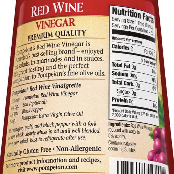 Pompeian Gourmet Red Wine Vinegar, 16 fl oz - Water Butlers