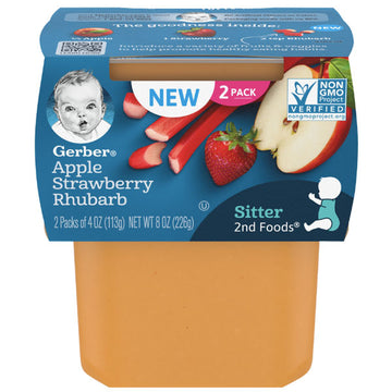 Gerber 2nd Foods Baby Food Apple Strawberry Rhubarb, 4oz, 2 Ct