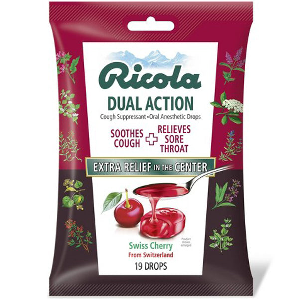 Water Butlers  ‎ Ricola Dual Action Cough Drops - Cherry, 19 Count