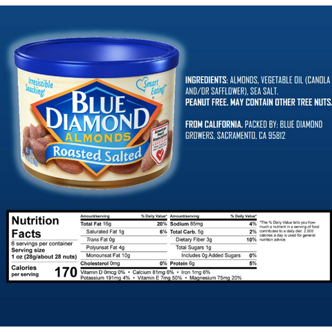 Blue Diamond Almonds, Roasted Salted, 6 oz - Water Butlers