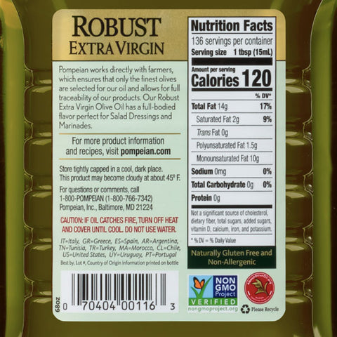 Pompeian Robust Extra Virgin Olive Oil, 68 fl oz - Water Butlers