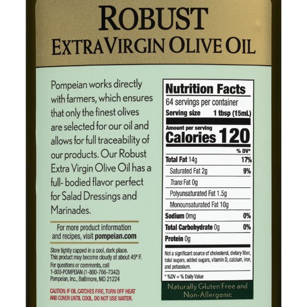 Pompeian Robust Extra Virgin Olive Oil, 32 fl oz - Water Butlers
