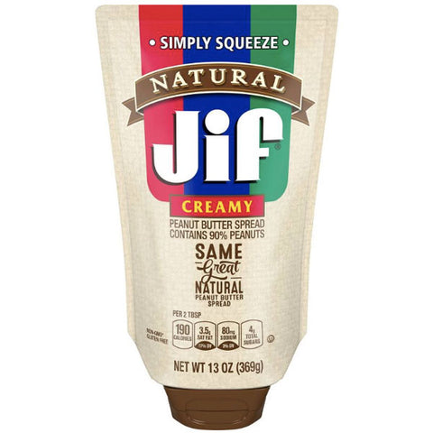 Jif Natural Squeeze Peanut Butter Pouch, 13oz