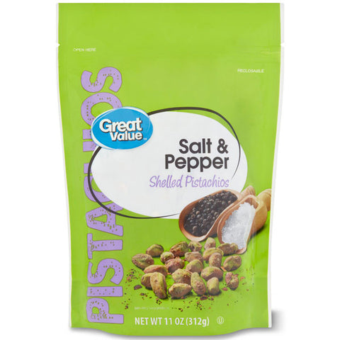 Great Value Shelled Pistachios, Salt & Pepper, 11 oz