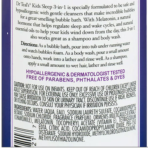 Dr Teal's Kids Melatonin 3 in 1 Bubble Bath, Body Wash and Shampoo, 20 fl oz