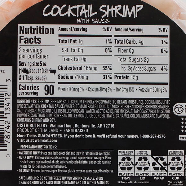 Sam's Choice Premium Cooked Cocktail Shrimp, Tail-On Thaw and Serve, 20 pcs