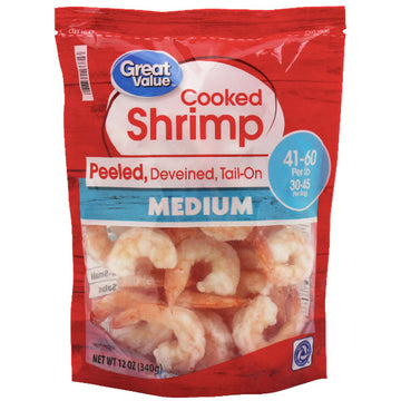 Cooked Medium Peeled & Deveined Tail-On Shrimps, 12 oz