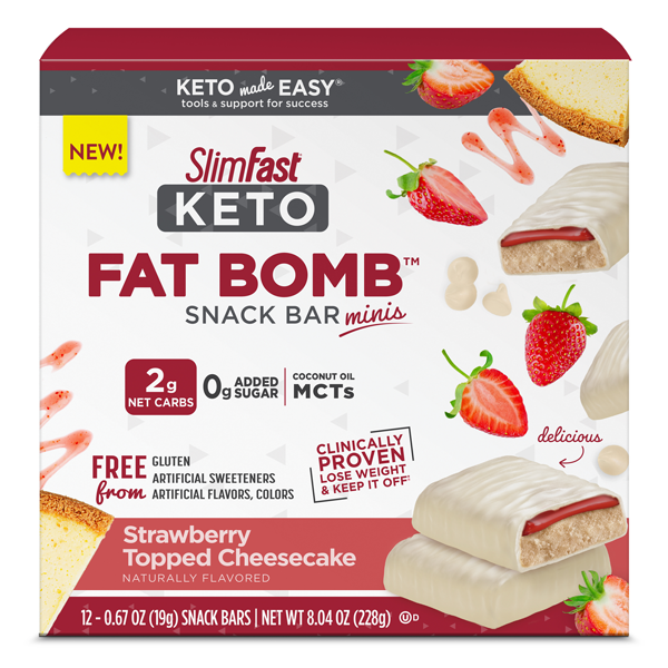 SlimFast Keto Fat Bomb, Strawberry Topped Cheesecake, 5 Count