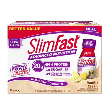 SlimFast Advanced Nutrition Meal Replacement Shakes, Vanilla Cream, 11 fl oz, 8 Ct