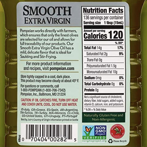 Pompeian Smooth Extra Virgin Olive Oil, 68 fl oz - Water Butlers