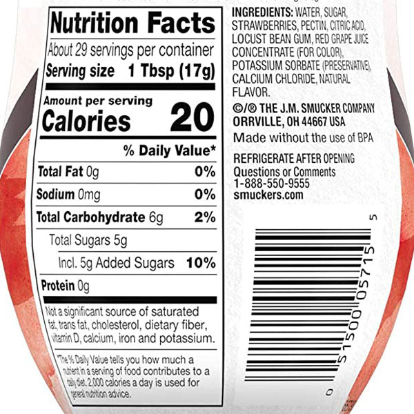 Smucker's Fruit Jelly Spread, Reduced Sugar Strawberry Jam, 17.4 oz