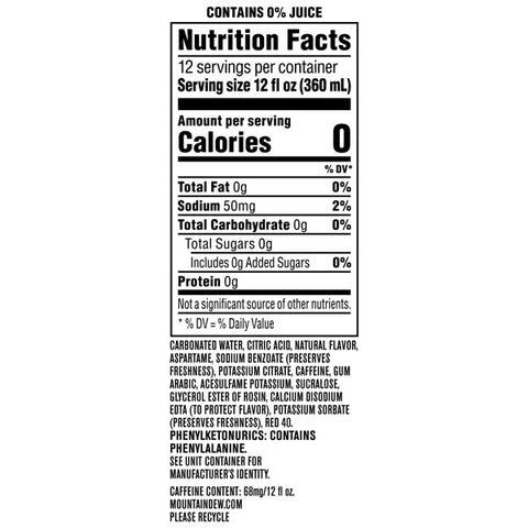 Mountain Dew Zero Sugar Major Melon Soda, 12 Fl Oz, 12 Count