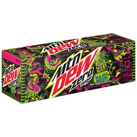 Mountain Dew Zero Sugar Major Melon Soda, 12 Fl Oz, 12 Count