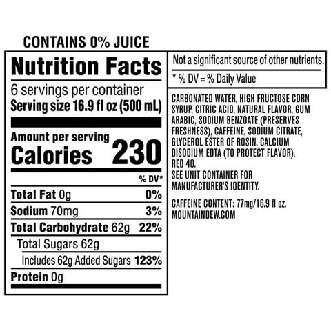 Mountain Dew Major Melon Soda Soft Drink, 16.9 fl oz, 6 Count