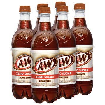 A&W Zero Sugar Root Beer Soda, 16.9 fl oz, 6 Count
