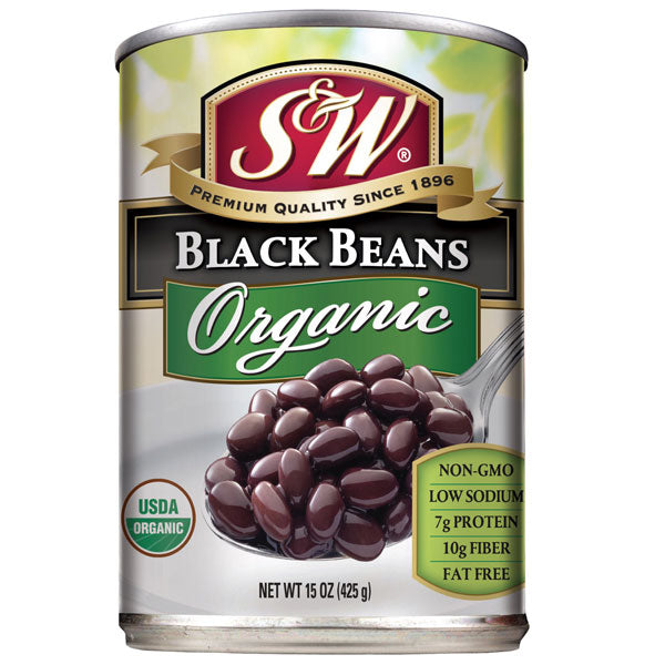S&W Organic Black Beans, 15 Oz