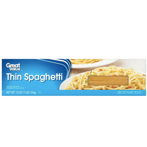 Great Value Thin Spaghetti, 16 oz - Water Butlers