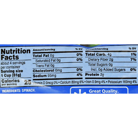 Great Value Chopped Spinach, 12 oz - Water Butlers