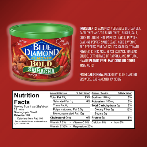 Blue Diamond Almonds, Bold Sriracha, 6 oz - Water Butlers