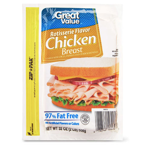 Great Value 97% Fat-Free Sliced Rotisserie Flavor Chicken Breast, 32 oz