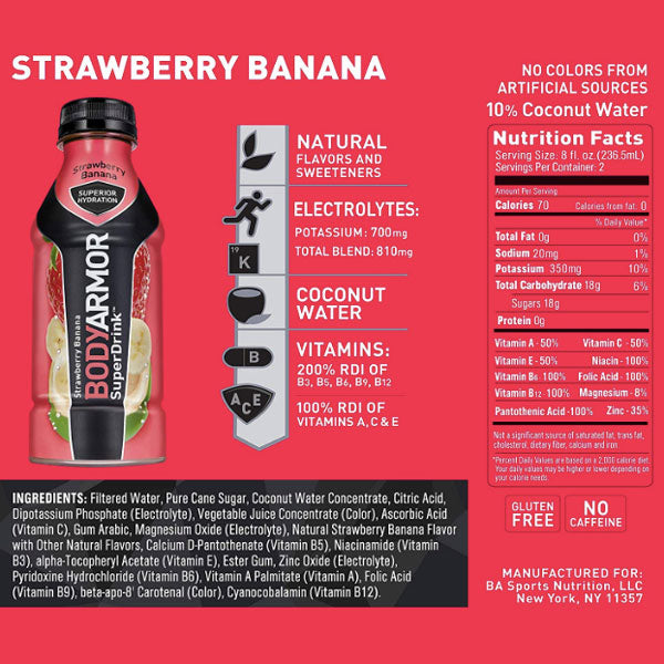 BodyArmor Sports Drink, Strawberry Banana, 16 Fl. oz. - Water Butlers