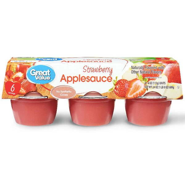 Great Value Strawberry Applesauce, 4 oz, 6 Ct - Water Butlers