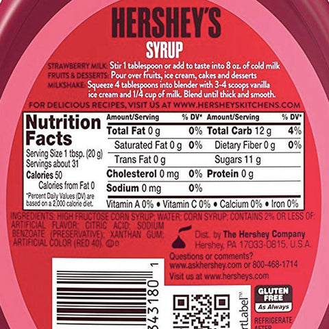 Hershey's Strawberry Syrup, 22oz - Water Butlers