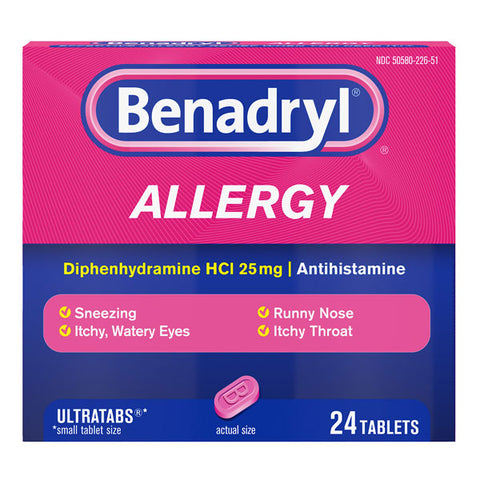 Benadryl Ultratabs Antihistamine Allergy Medicine Tablets, 24 Count