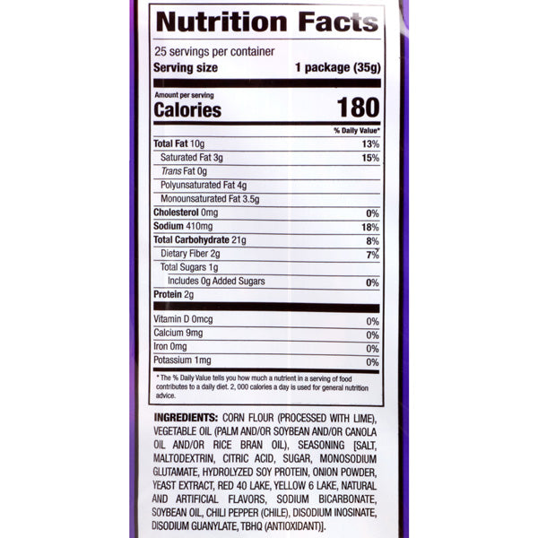 Takis Fuego Nutrition Label